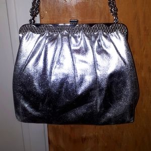 Vintage silver fabric clutch/ handbag